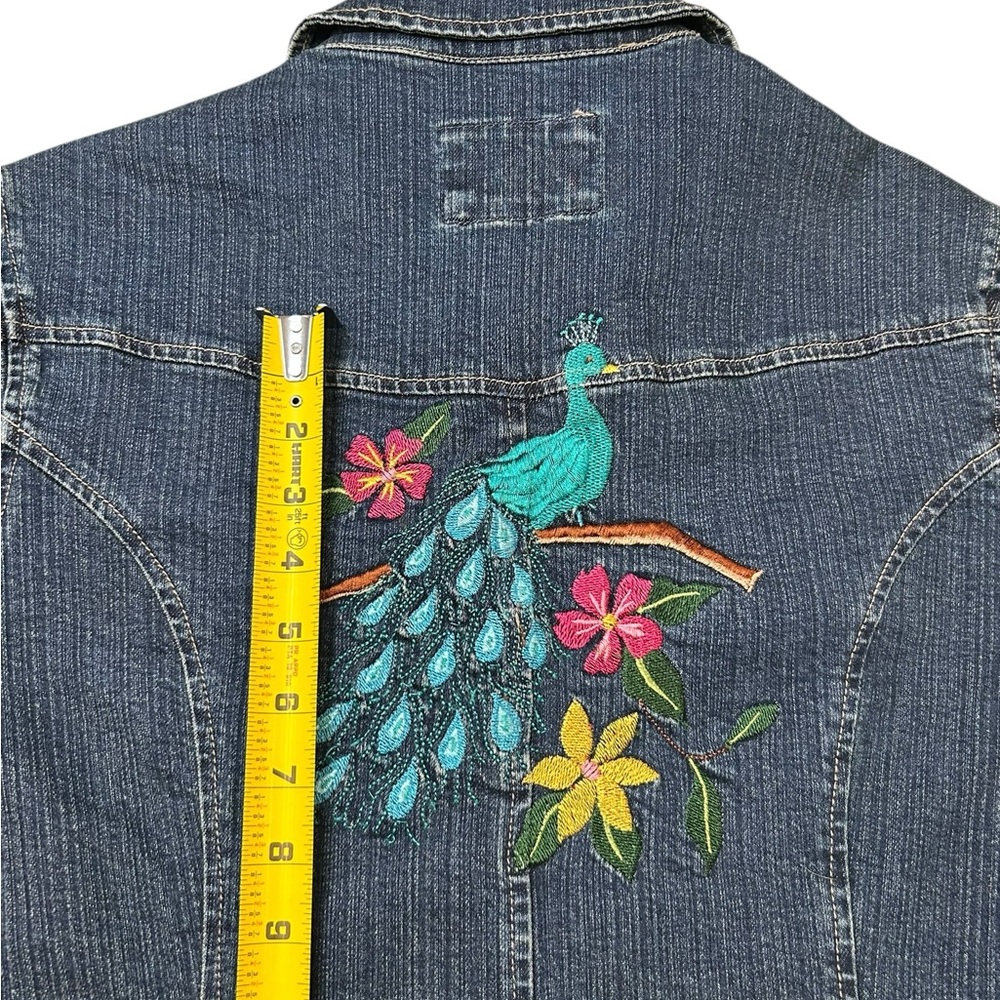 Live A Little Women’s Vintage Peacock Embroidered Denim Jacket L Y2K Floral - Picture 6 of 10